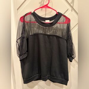 Anthropologie Women’s Maeve XL Black sheer shoulders sweatshirt top